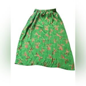 Vintage green silk flower print skirt size small
